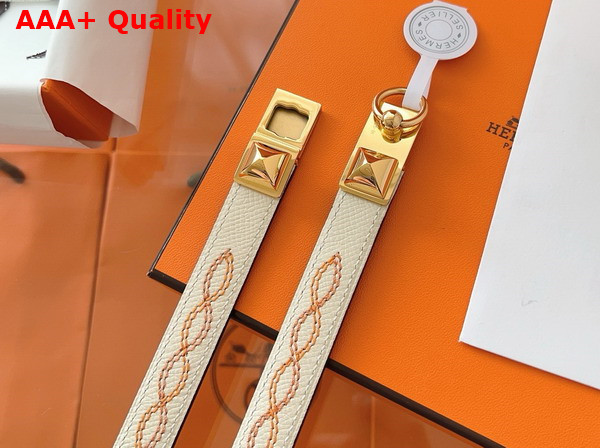 Hermes Rivale 18 Belt in Cream Embroidered Epsom Calfskin Replica