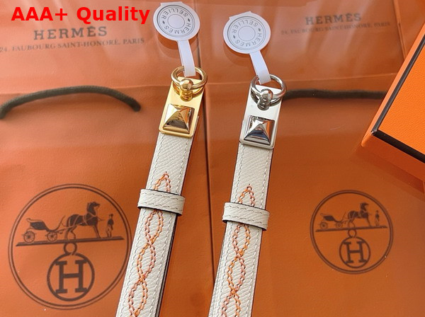Hermes Rivale 18 Belt in Cream Embroidered Epsom Calfskin Replica