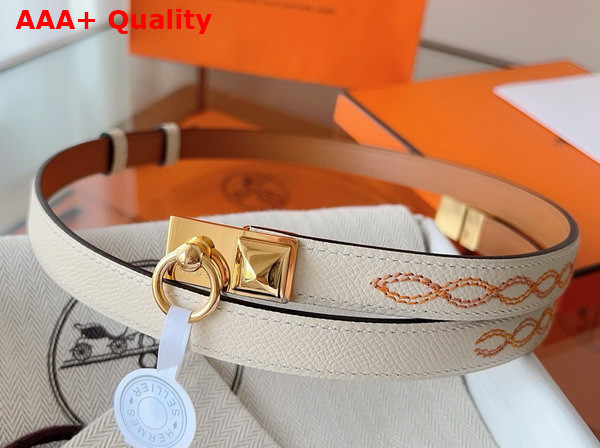 Hermes Rivale 18 Belt in Cream Embroidered Epsom Calfskin Replica