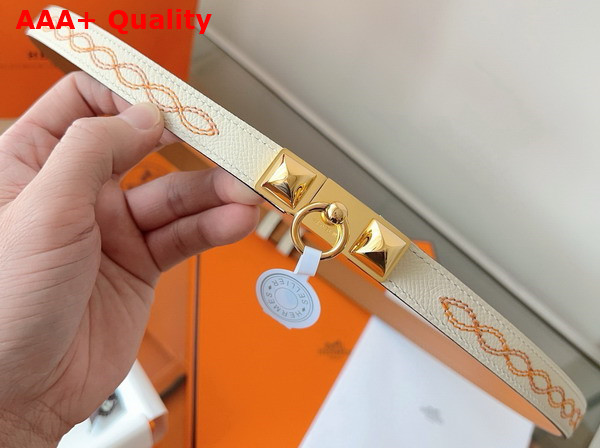 Hermes Rivale 18 Belt in Cream Embroidered Epsom Calfskin Replica