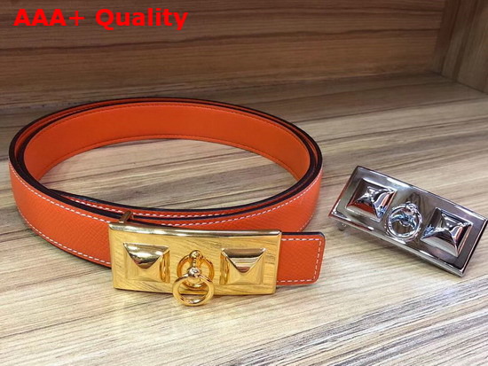Hermes Rivale Belt in Orange Epsom Calfskin Leather Replica