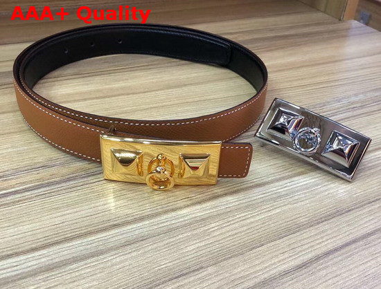 Hermes Rivale Belt in Tan Epsom Calfskin Leather Replica