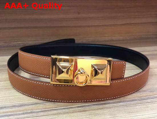 Hermes Rivale Belt in Tan Epsom Calfskin Leather Replica