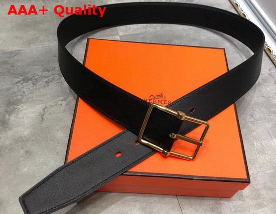 Hermes Saddle 38 Reversible Belt Black and Grey Box and Togo Calfskin Gold Buckle Replica