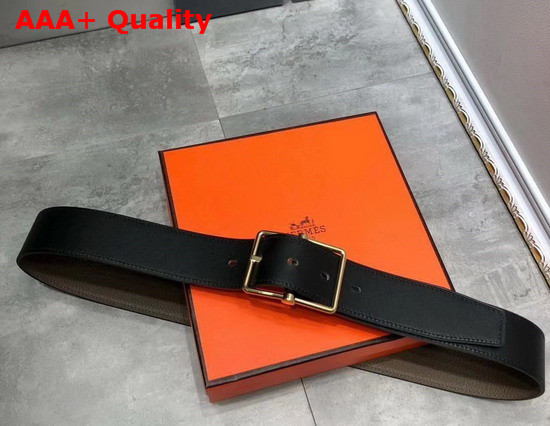 Hermes Saddle 38 Reversible Belt Black and Grey Box and Togo Calfskin Gold Buckle Replica