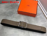 Hermes Saddle 38 Reversible Belt Grey and Black Togo and Box Calfskin Silver Buckle Replica