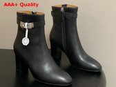 Hermes Saint Germain Ankle Boot in Black Calfskin with Silver Iconic Buckle Replica