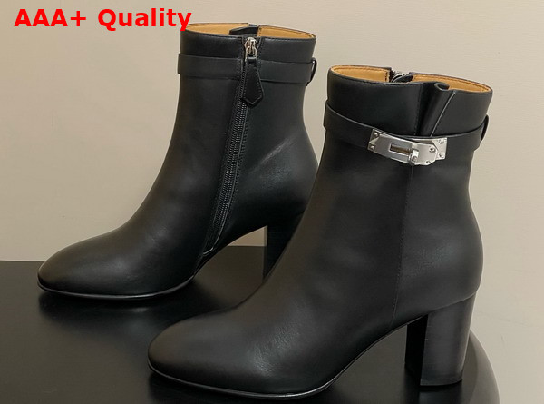 Hermes Saint Germain Ankle Boot in Black Calfskin with Silver Iconic Buckle Replica