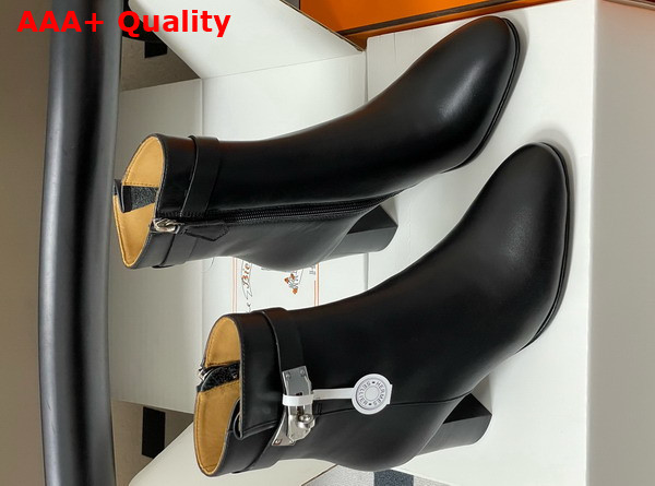 Hermes Saint Germain Ankle Boot in Black Calfskin with Silver Iconic Buckle Replica