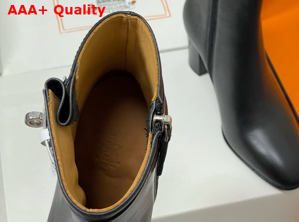 Hermes Saint Germain Ankle Boot in Black Calfskin with Silver Iconic Buckle Replica