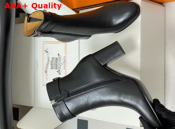 Hermes Saint Germain Ankle Boot in Black Calfskin with Silver Iconic Buckle Replica