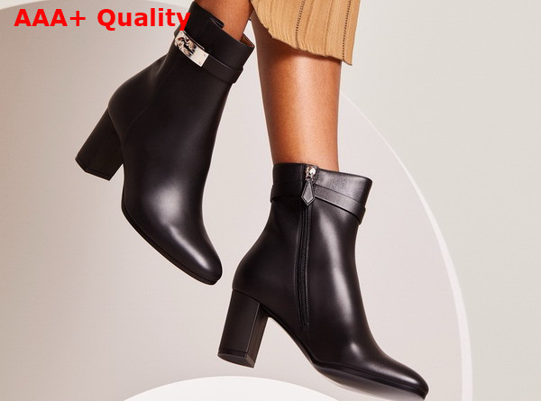 Hermes Saint Germain Ankle Boot in Black Calfskin with Silver Iconic Buckle Replica
