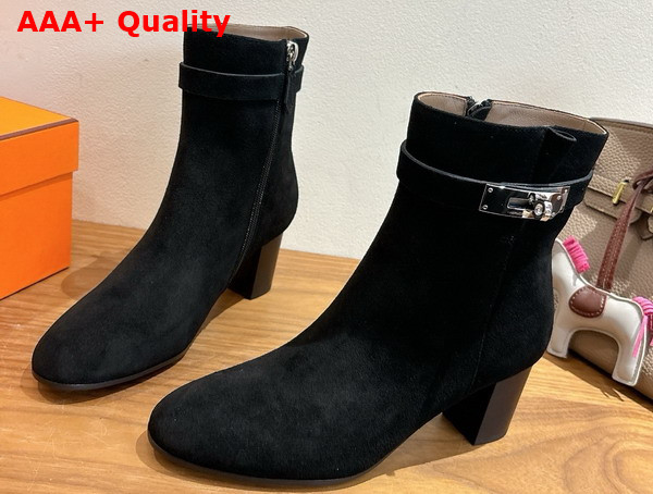 Hermes Saint Germain Ankle Boot in Black Suede Goatskin Replica