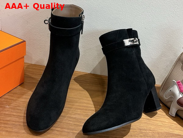 Hermes Saint Germain Ankle Boot in Black Suede Goatskin Replica
