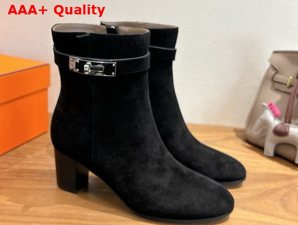 Hermes Saint Germain Ankle Boot in Black Suede Goatskin Replica