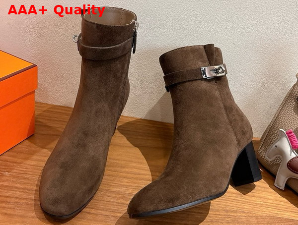 Hermes Saint Germain Ankle Boot in Dark Brown Suede Goatskin Replica