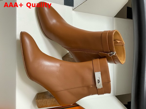 Hermes Saint Germain Ankle Boot in Naturel Calfskin wiht Silver Iconic Buckle Replica