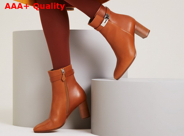 Hermes Saint Germain Ankle Boot in Naturel Calfskin wiht Silver Iconic Buckle Replica