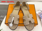 Hermes Santorini Sandal in Beige Braided Suede Goatskin Replica
