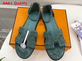 Hermes Santorini Sandal in Green Braided Suede Goatskin Replica