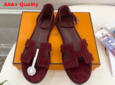 Hermes Santorini Sandal in Marron Palissandre Braided Suede Goatskin Replica