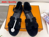 Hermes Santorini Sandal in Noir Braided Suede Goatskin Replica