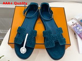 Hermes Santorini Sandal in Peacock Blue Braided Suede Goatskin Replica