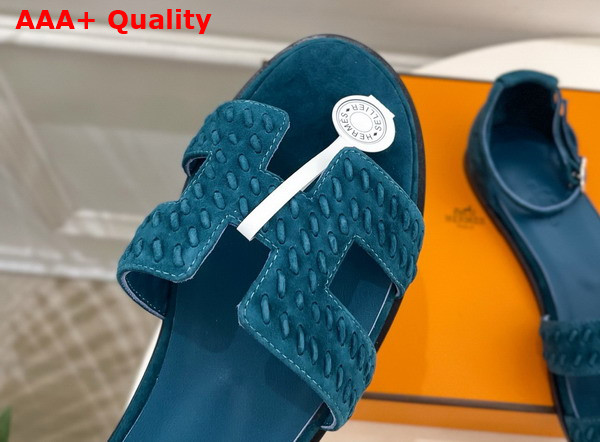 Hermes Santorini Sandal in Peacock Blue Braided Suede Goatskin Replica
