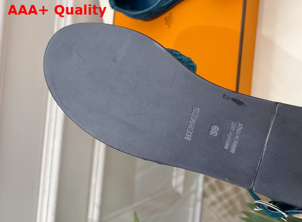 Hermes Santorini Sandal in Peacock Blue Braided Suede Goatskin Replica