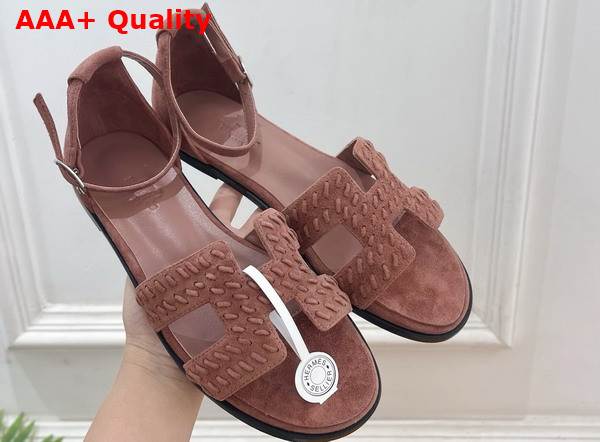 Hermes Santorini Sandal in Rose Antique Braided Suede Goatskin Replica