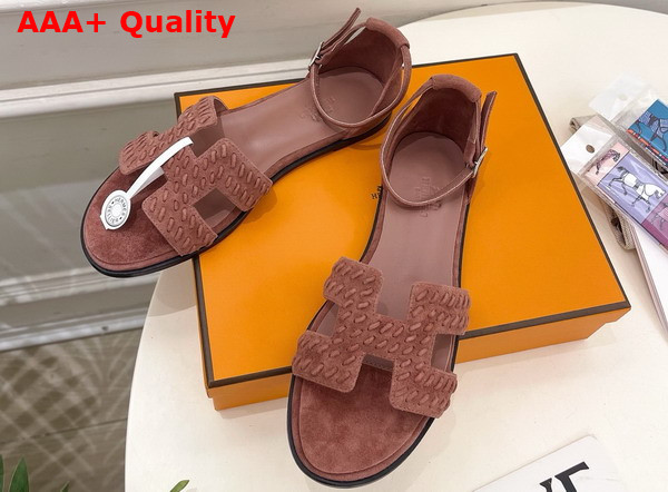 Hermes Santorini Sandal in Rose Antique Braided Suede Goatskin Replica