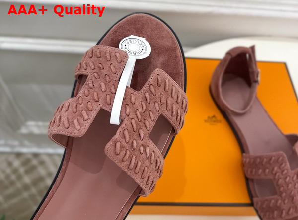 Hermes Santorini Sandal in Rose Antique Braided Suede Goatskin Replica