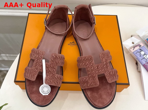 Hermes Santorini Sandal in Rose Antique Braided Suede Goatskin Replica