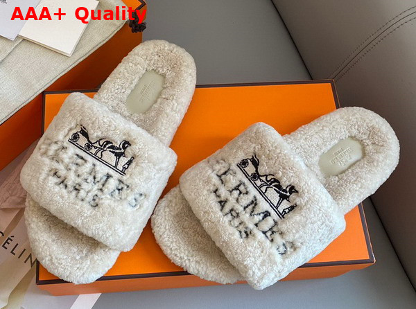 Hermes Shearling Sandal in Beige for Women Replica