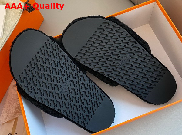 Hermes Shearling Sandal in Black for Women Replica