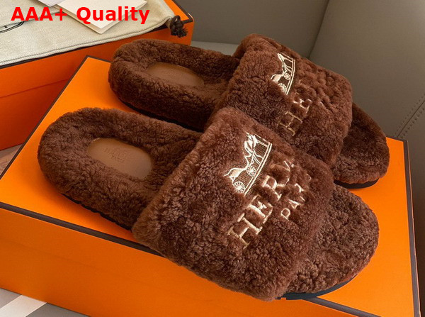 Hermes Shearling Sandal in Cognac for Women Replica