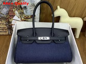 Hermes Shoulder Birkin 29 Bag in Blue Denim and Black Leather Replica