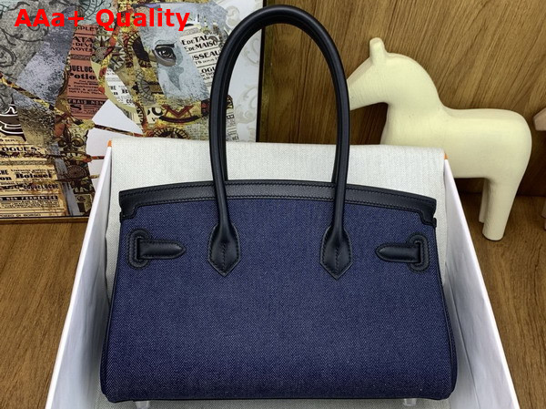 Hermes Shoulder Birkin 29 Bag in Blue Denim and Black Leather Replica