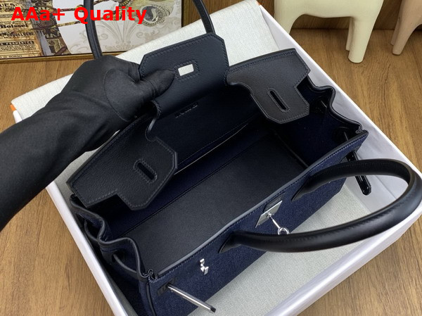 Hermes Shoulder Birkin 29 Bag in Blue Denim and Black Leather Replica