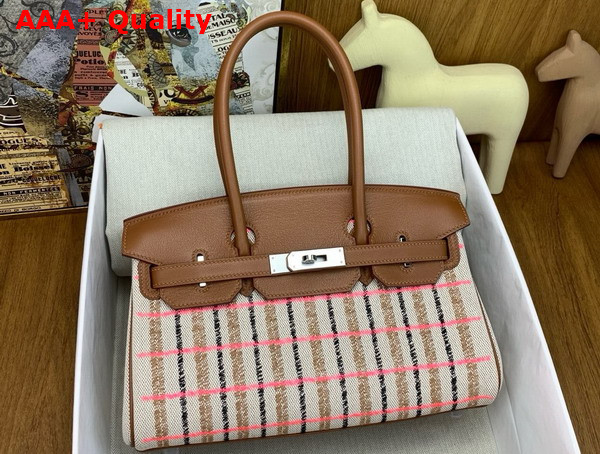 Hermes Shoulder Birkin in Check Canvas and Brown Swift Calfskin Replica