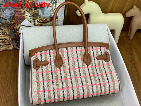 Hermes Shoulder Birkin in Check Canvas and Brown Swift Calfskin Replica