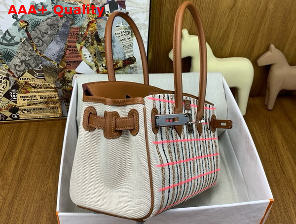 Hermes Shoulder Birkin in Check Canvas and Brown Swift Calfskin Replica