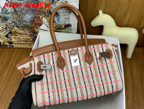 Hermes Shoulder Birkin in Check Canvas and Brown Swift Calfskin Replica