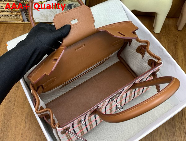 Hermes Shoulder Birkin in Check Canvas and Brown Swift Calfskin Replica