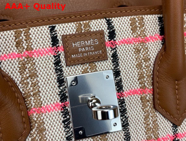 Hermes Shoulder Birkin in Check Canvas and Brown Swift Calfskin Replica