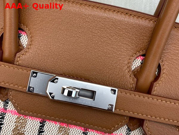 Hermes Shoulder Birkin in Check Canvas and Brown Swift Calfskin Replica