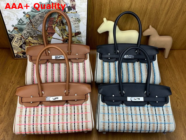 Hermes Shoulder Birkin in Check Canvas and Brown Swift Calfskin Replica