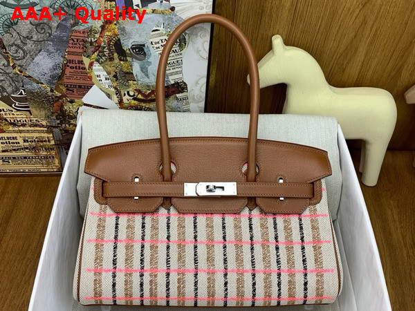 Hermes Shoulder Birkin in Check Canvas and Brown Swift Calfskin Replica