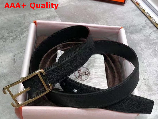 Hermes Society 32 Reversible Belt Black Box and Togo Calfskin with Gold Plated Buckle Replica