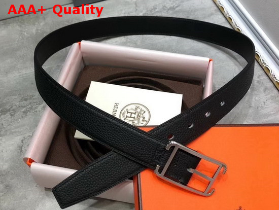 Hermes Society 32 Reversible Belt Noir Box and Togo Calfskin with Palladium Plated Buckle Replica
